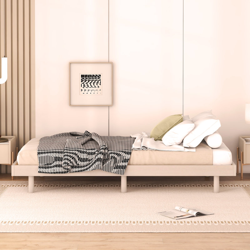 Modern Design Floating Platform Bed Frame, White Washed