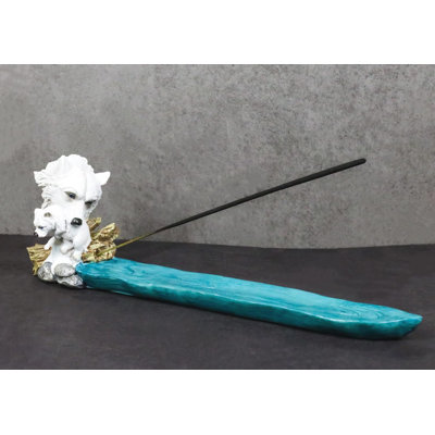 Albino Arctic Snow White Wolf Mother With Baby Pup Incense Burner Figurine