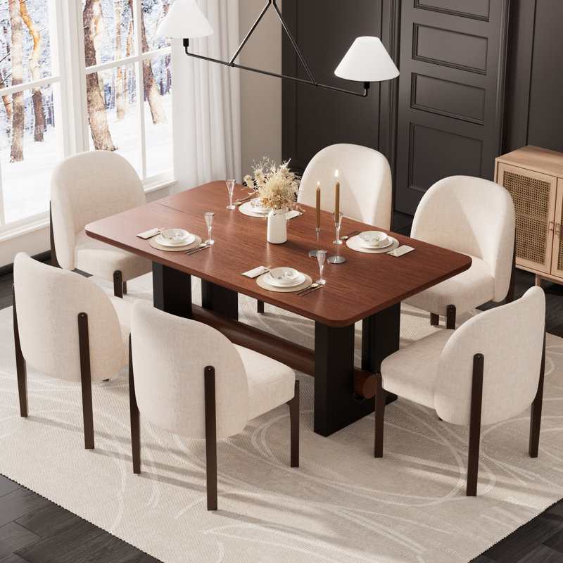Table de salle à manger en noyer avec chaises rembourrées 4/6 pour petits espaces modernes, cuisine, salle à manger, Beige