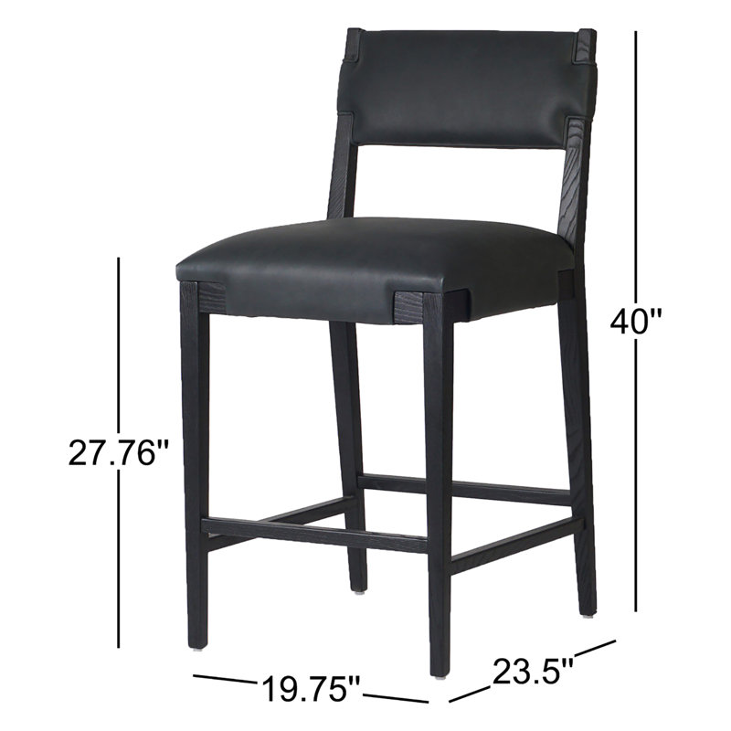 Tamari Stool-Sonoma Chestnut-Bar, Black, Black Genuine Leather, Counter Stool (27.76" Seat Height)