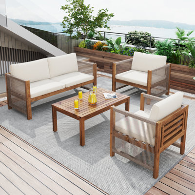 4 - Person Acacia Wood Lounge Set With Cushions