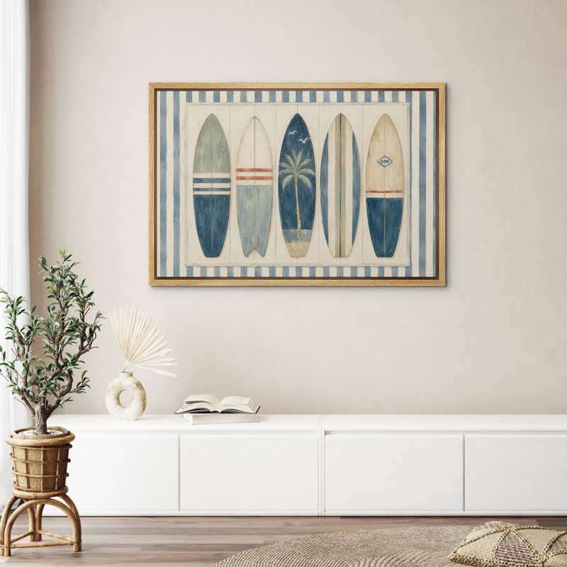 Coastal Surfboard Collection Beach Decor, reproduction d'art sur toile encadrée dans la chambre principale, Natural