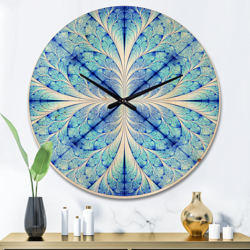 Motif symétrique bleu clair - Horloge murale moderne en bois, Grand