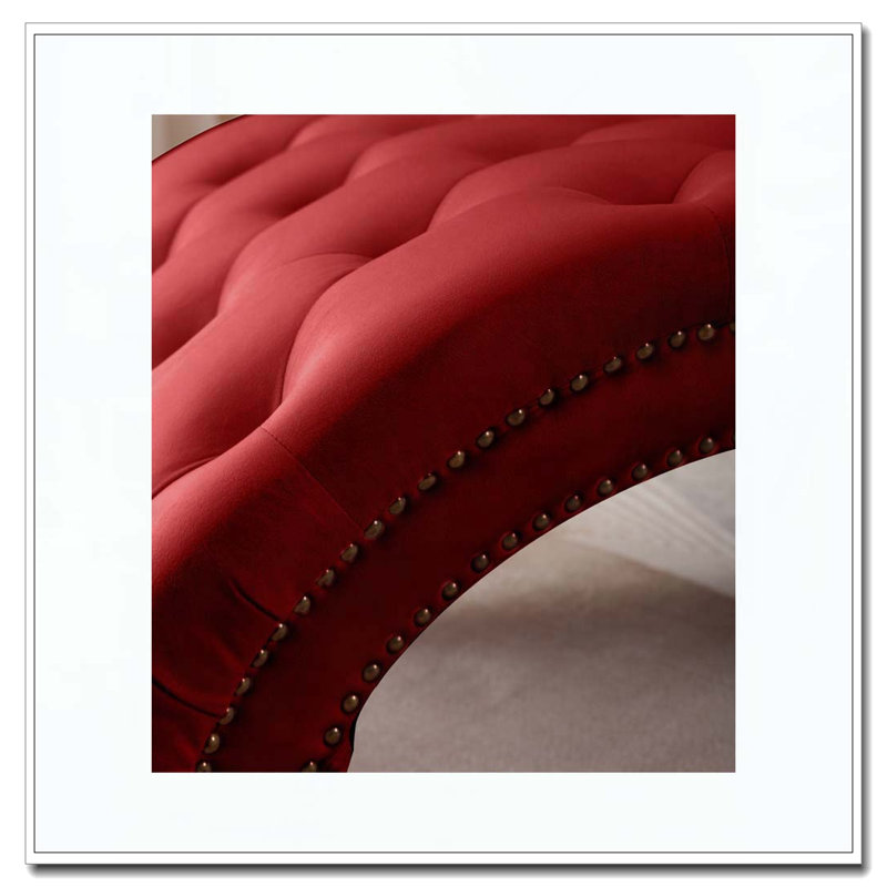 Velvet Recliner Chair with Button Tufting, Red