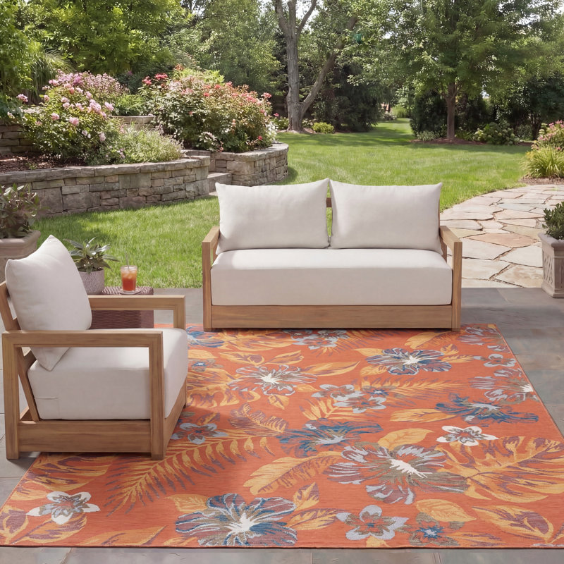 Tapis d'intérieur / extérieur floral Talence Sunrise Performance, Rectangle 8 pi x 10 pi