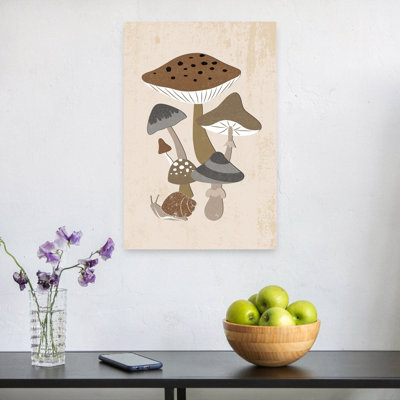 Muted Woodland Mushrooms Organic Rustic Abstract Forest Nature Wall Art Print by Martina - Wrapped Canvas Print