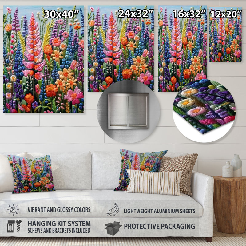 Décoration florale vibrante «Spring Meadow» - Fleurs sauvages, Métal métal, H 44 po x l 34 po x P 1,5 po