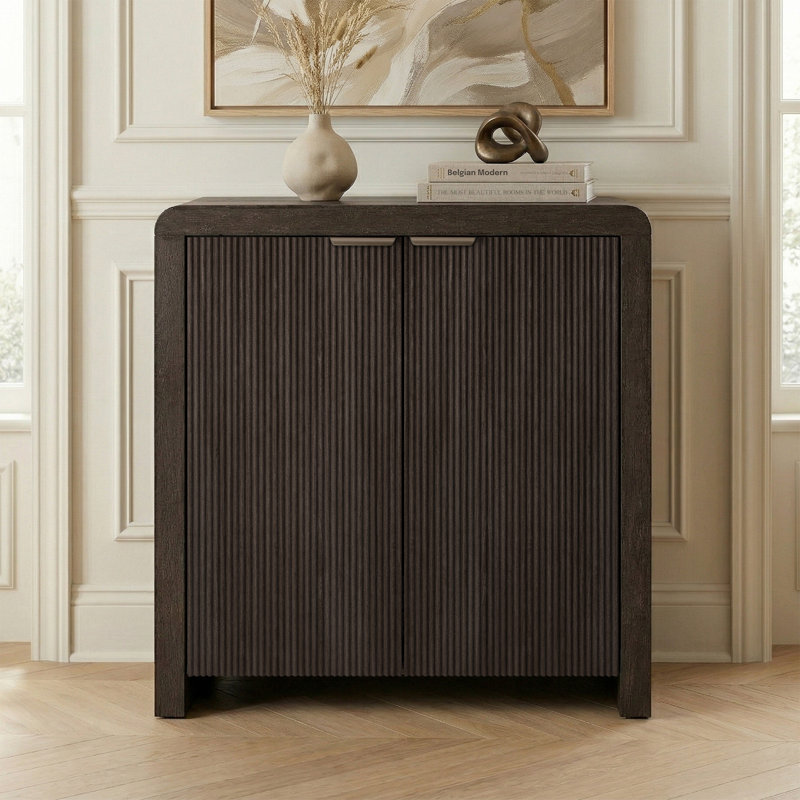 Preston 32" Wide Rectangular Fluted Accent Cabinet in Brown Oak, Brown Oak