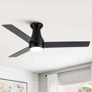 Ventilateur de plafond encastré noir moderne à 3 pales de 48 po avec lumières DEL et télécommande Vaczon