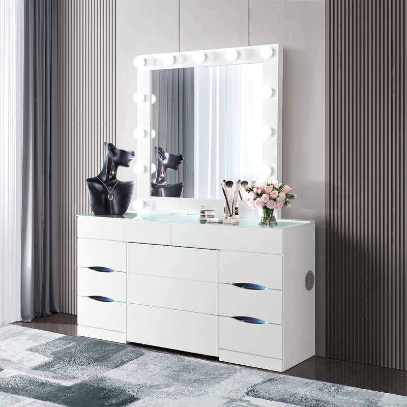 White Vanity Set With Stool For Bedroom, White