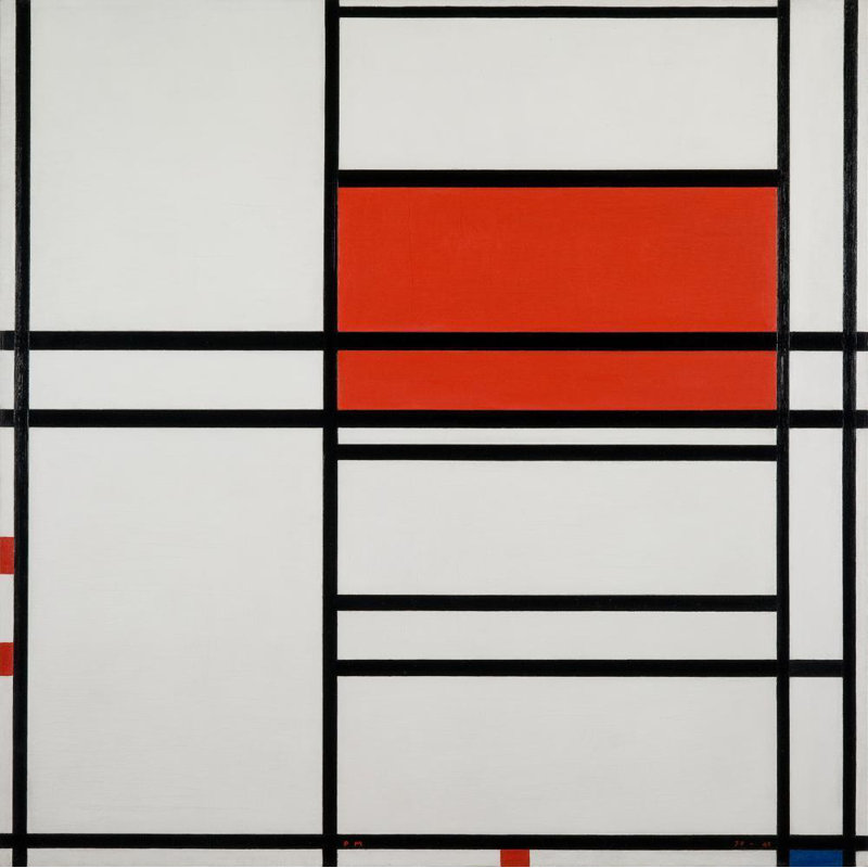 «Composition of Red and White; Nom 1, Composition No. 4 with Red and Blue» par Piet Mondrian - Art mural sur toile tendue avec châssis