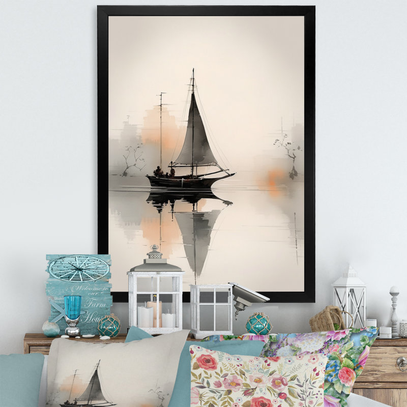 Broughtonville, voilier d'art asiatique, impression sur toile, H 40 po x l 30 po x P 1,5 po, Cadre photo noir