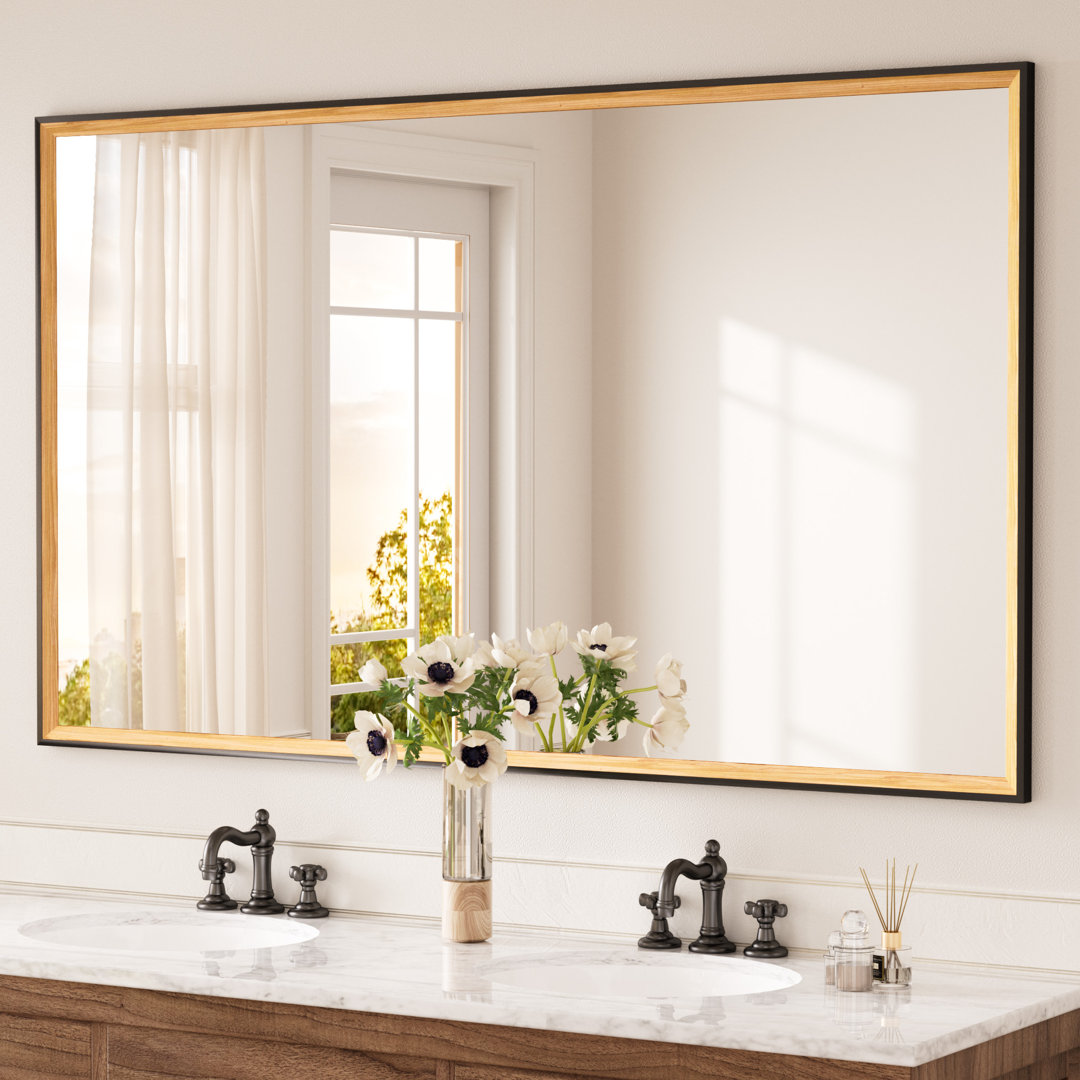 Ascuaga Pine Wood Black Framed Wall Rectangle Mirror Vanity Bathroom Mirror Ebern Designs 