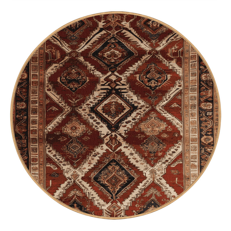 Machine Washable Persian Brown Area Rug, Round 8'