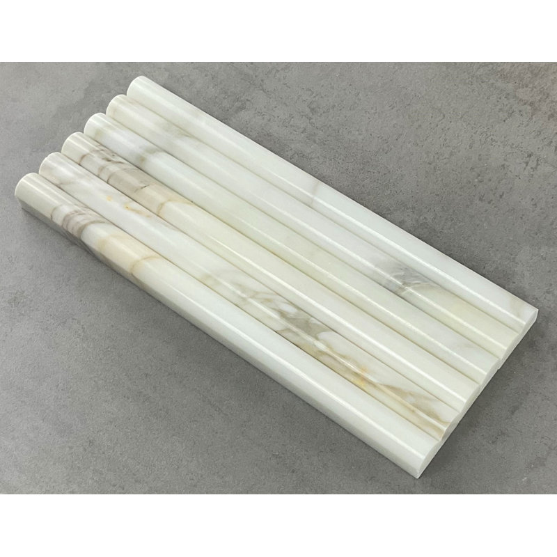 12" x 0.75" Polished Marble Pencil Liner Tile Trim in White Carrara, Calacatta Gold