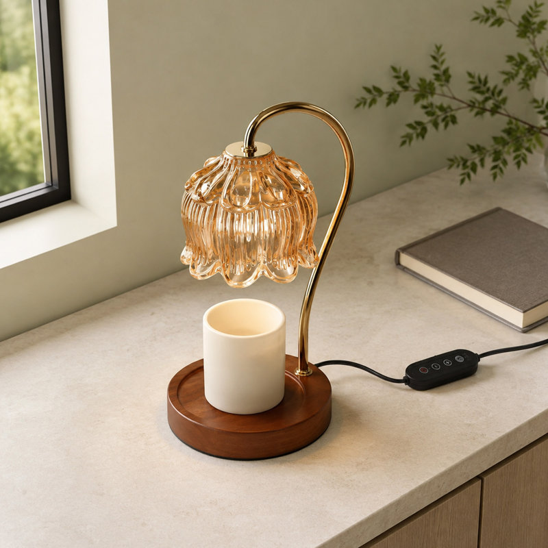 Lampe chauffe-bougie à fleurs avec minuterie et contrôle à intensité variable