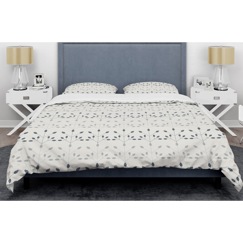 Floral Retro Botanical Motif I - Ensemble de housse de couette abstrait moderne - Polyester microfibre