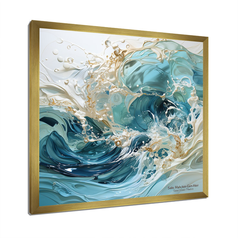 «Ocean Charm», art de vague liquide, H 16 po x l 16 po x P 1 po, Cadre doré simple