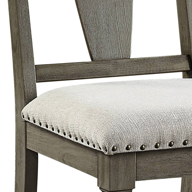 Chaises d'appoint de 2 chaises en lin rustique beige et chêne patiné