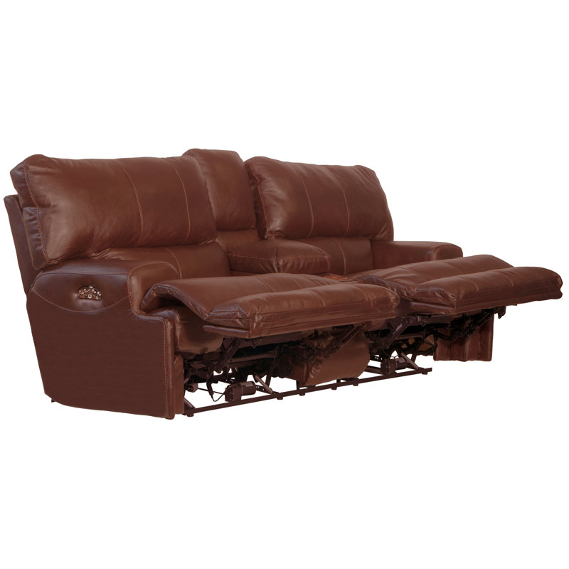 Causeuse inclinable en cuir italien avec console de rangement 89 po Anjuman, Non, Électrique, Cuir assorti noyer