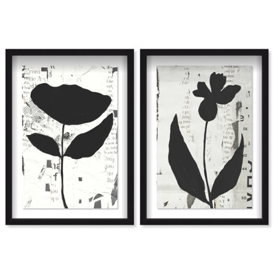 Single Flowers Set Shadowbox Abstract Print by Oliver Gal, Black Frame, 10 x 15