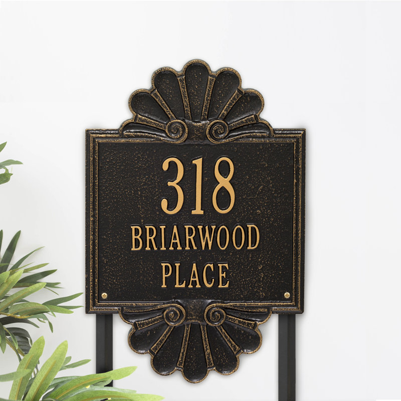 Signature Series 3-Line Lawn Address Sign, Black, Gold, Yes