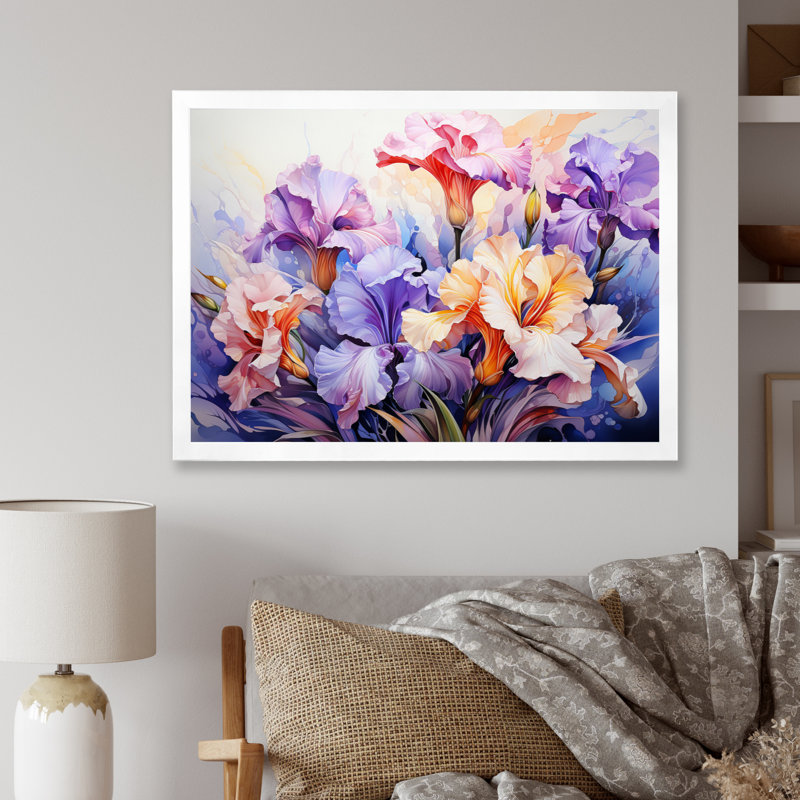 Iris, impression sur toile, impression de nature fleur de prairie, H 16 po x l 32 po x P 1 po, Cadre simple blanc