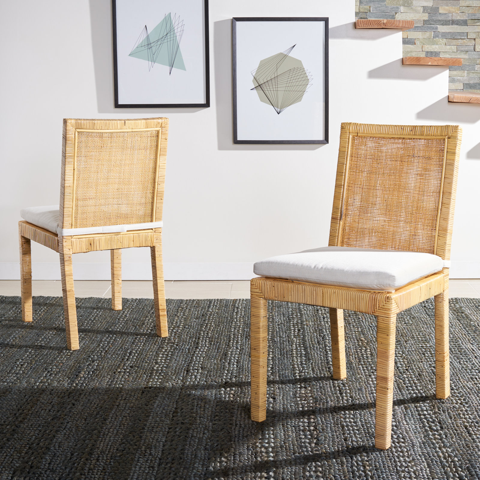 Elaina Linen Mango Dining Chair, White, Natural