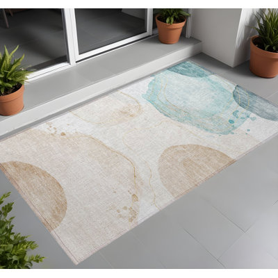Tapis extérieur antidérapant lavable beige et bleu 3 pi x 4 pi