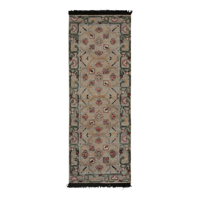 Rug & Kilim’S Classic Runner In Blue, Green And Red Floral Patterns, Runner 3' x 12'