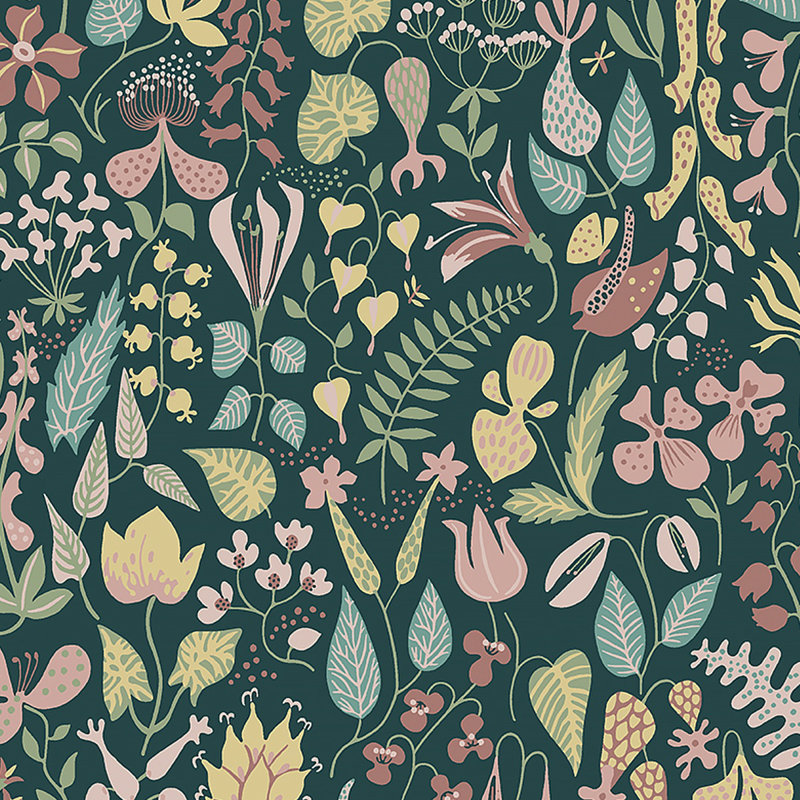 Boråstapeter Herbarium Wallpaper, Green/Teal/Yellow