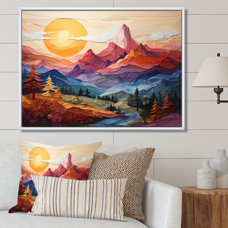 " Colourful Mountains Sharp Peaks II ", Cadre flottant blanc, H 34 po x l 44 po x P 1,5 po
