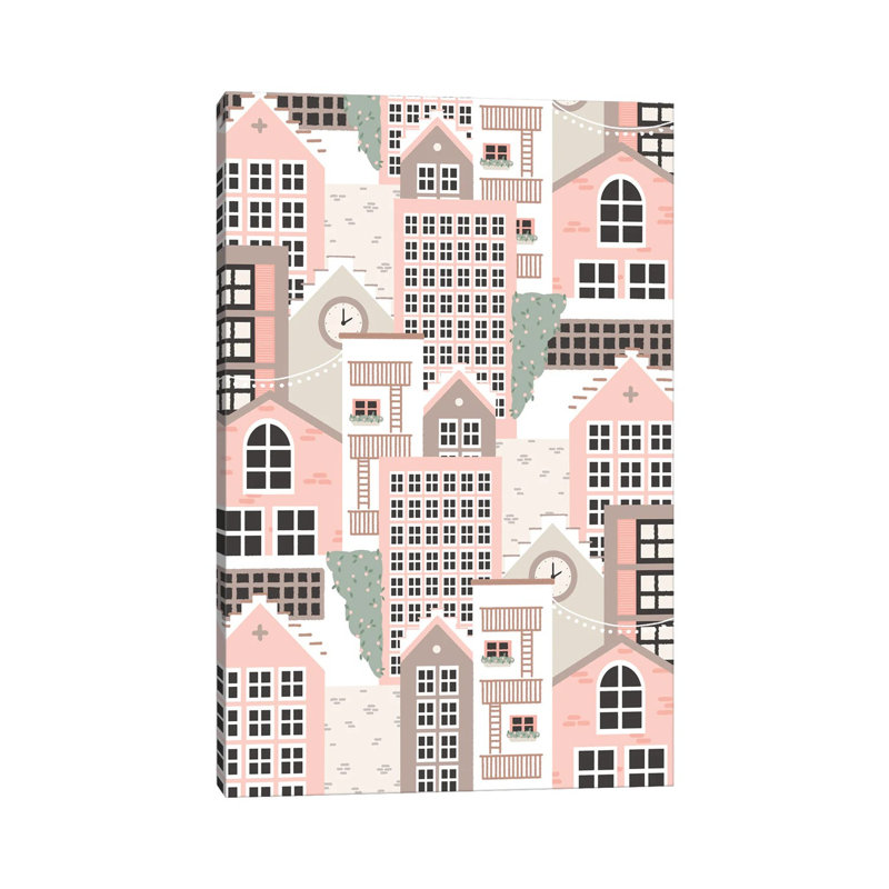 Pastel Town - Wrapped Canvas Painting, 66.04 cm H x 45.72 cm W x 1.91 cm D