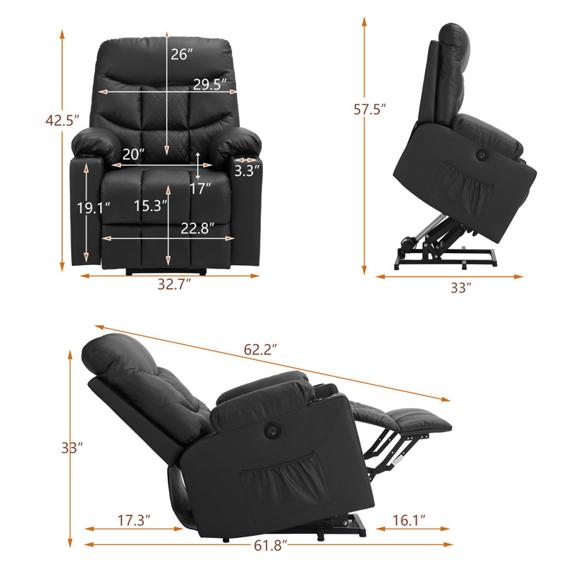 Fauteuil de massage inclinable chauffant en similicuir, Similicuir noir