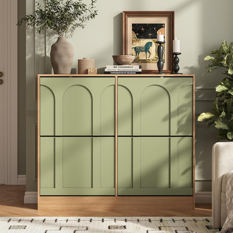 14 Pair Solid Wood Shoe Storage Cabinet, Black&Walnut