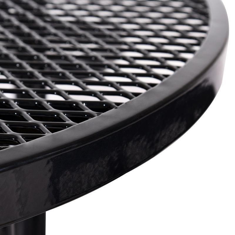 Table de pique-nique ronde en acier 46 po avec support pour parasol 46 po noir, Noir