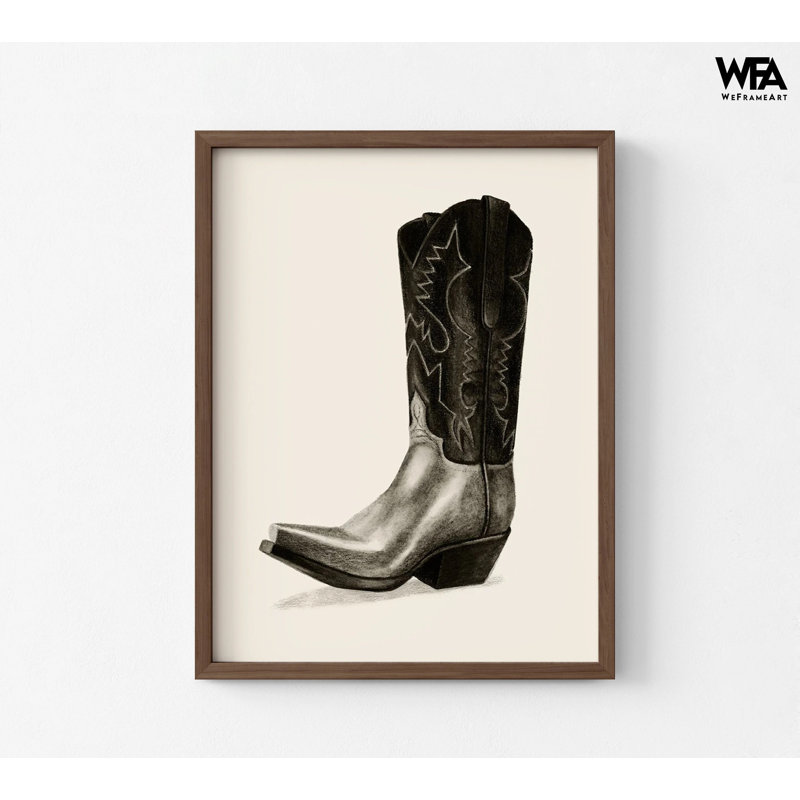 Reproduction d'affiche de bottes en cuir faites à la main, art mural de bottes rustiques, bottes de cow-boy noires, affiche de bureau de ranch