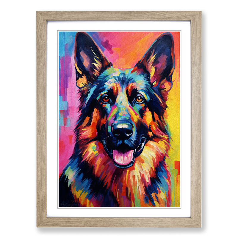 German Shepherd Informel - Framed Print, Oak Framed, 64cm H x 46cm W
