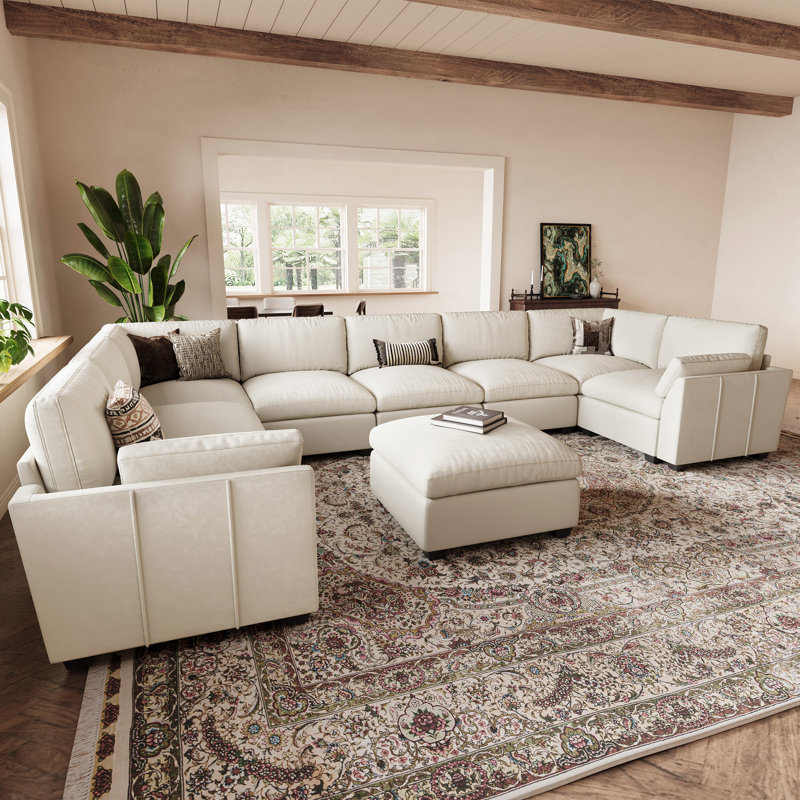 Knaack Oversized U Shaped 169.3'' Wide Sectional Sofa Velvet & Plush Wide Livingroom Couch, Beige Velvet
