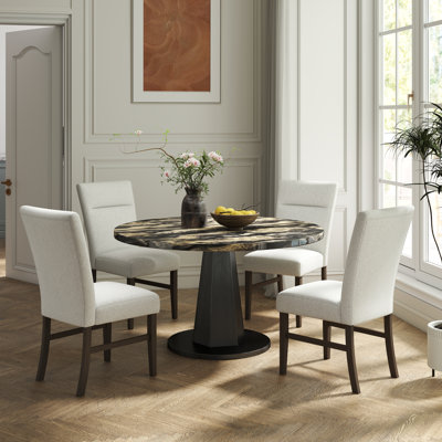 Ensemble de salle à manger 5 pièces Roundhill Furniture Cavira, table de salle à manger noire et dorée avec quatre chaises rembourrées grises