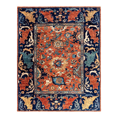 Tapis unique noué à la main Serapi - orange, 7 pi 11 po x 9 pi 11 po