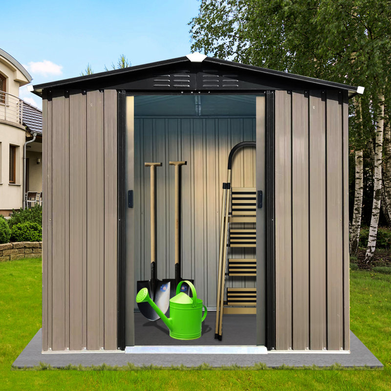 Remise de toit en métal brun 4 pi x 6 pi avec porte coulissante - et fonctionnelle pour plusieurs utilisations