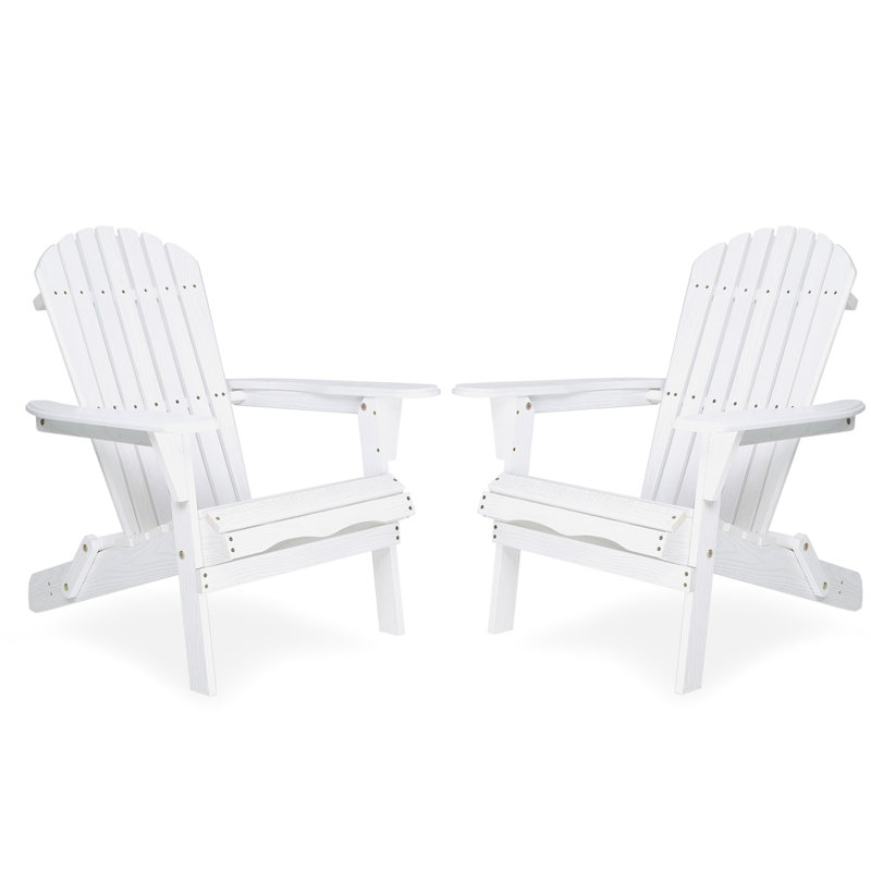 Chaise pliante en bois blanc - grain, bois massif, patio extérieur 2 pièces pliable, blanc, look élégant, Blanc
