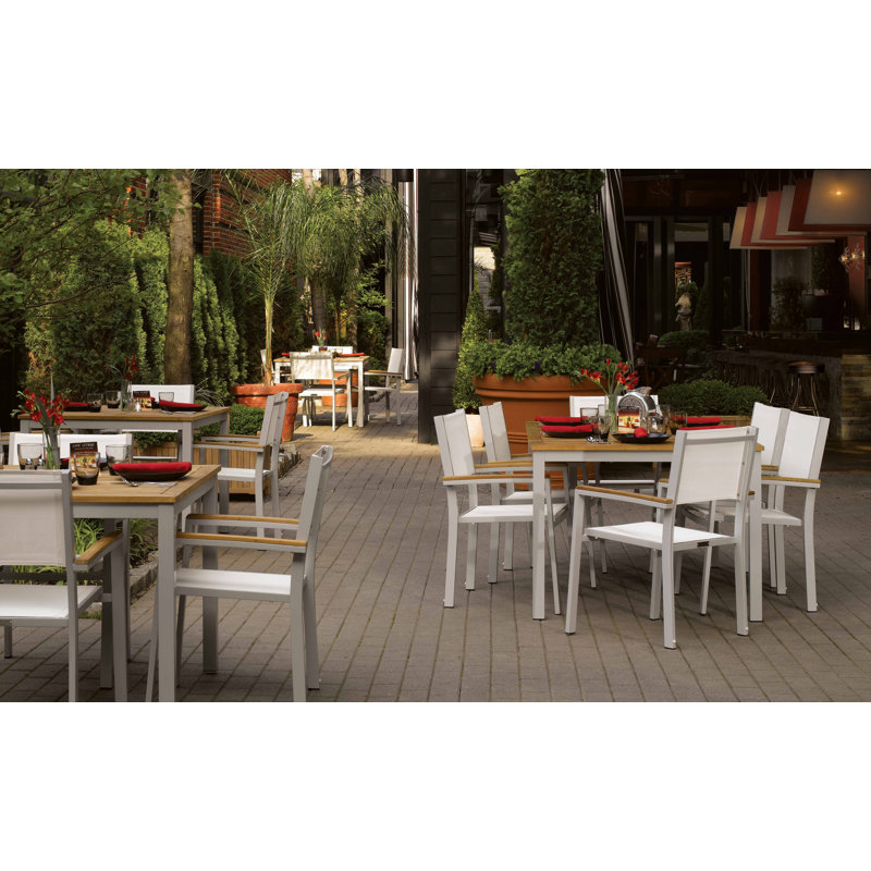 Travira Stacking Patio Arm Chair, Natural Sling, Flint, Tekwood Natural
