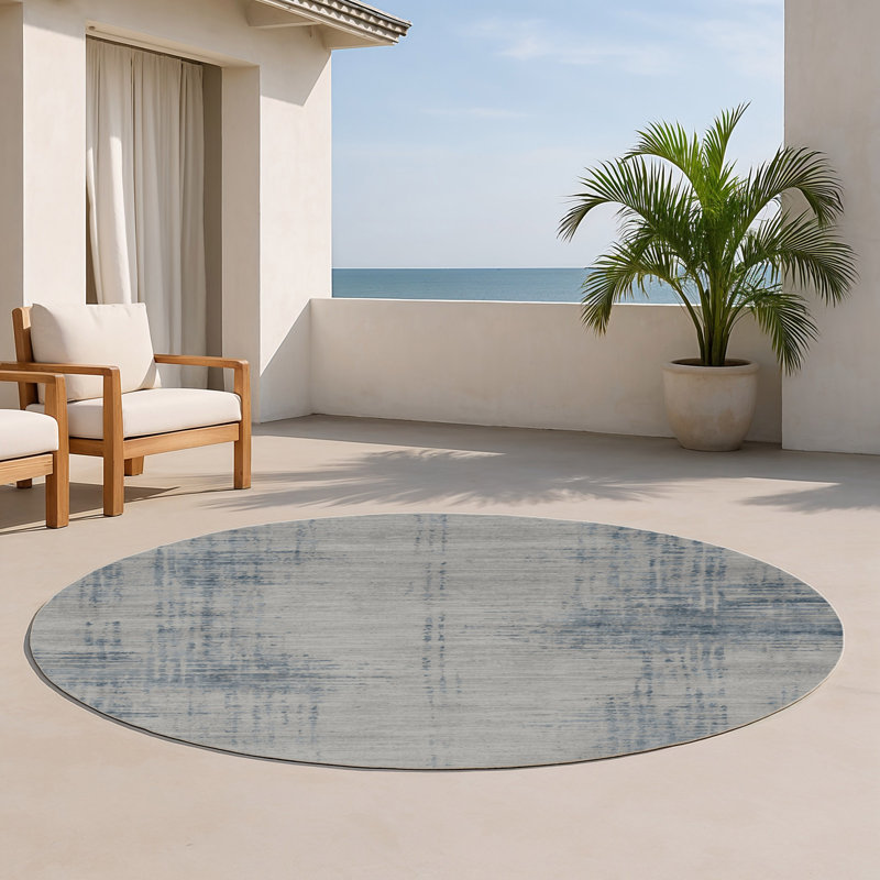 Abstract Gray Indoor and Outdoor Area Rug, Round 5'