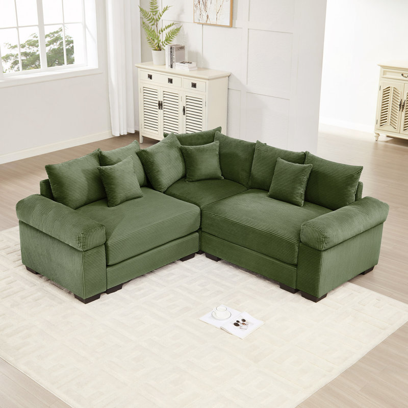 Canapé d'angle modulaire surdimensionné Cloud, canapé d'angle convertible, assise profonde, accoudoirs extra-larges, 10 coussins décoratifs, tissu en velours côtelé de qualité supérieure, design ergonomique, montage facile, pour le salon