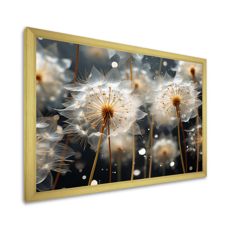 «White Teal Dandelion Symphony I», reproduction sur toile, H 30 po x l 40 po x P 1,5 po, Cadre doré à une seule photo