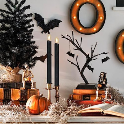 Bougies effilées noires sans flamme scintillantes avec télécommande à 10 touches, bougies de fenêtre à DEL en forme de mèche chaude et chaude à DEL, paquet de 6, décoration de mariage pour la maison de Noël (0,78 x 9,64 po)