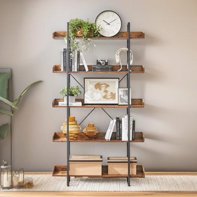 Industrial 5 Tier Bookcase Storage Shelf Unit Living Room Furniture