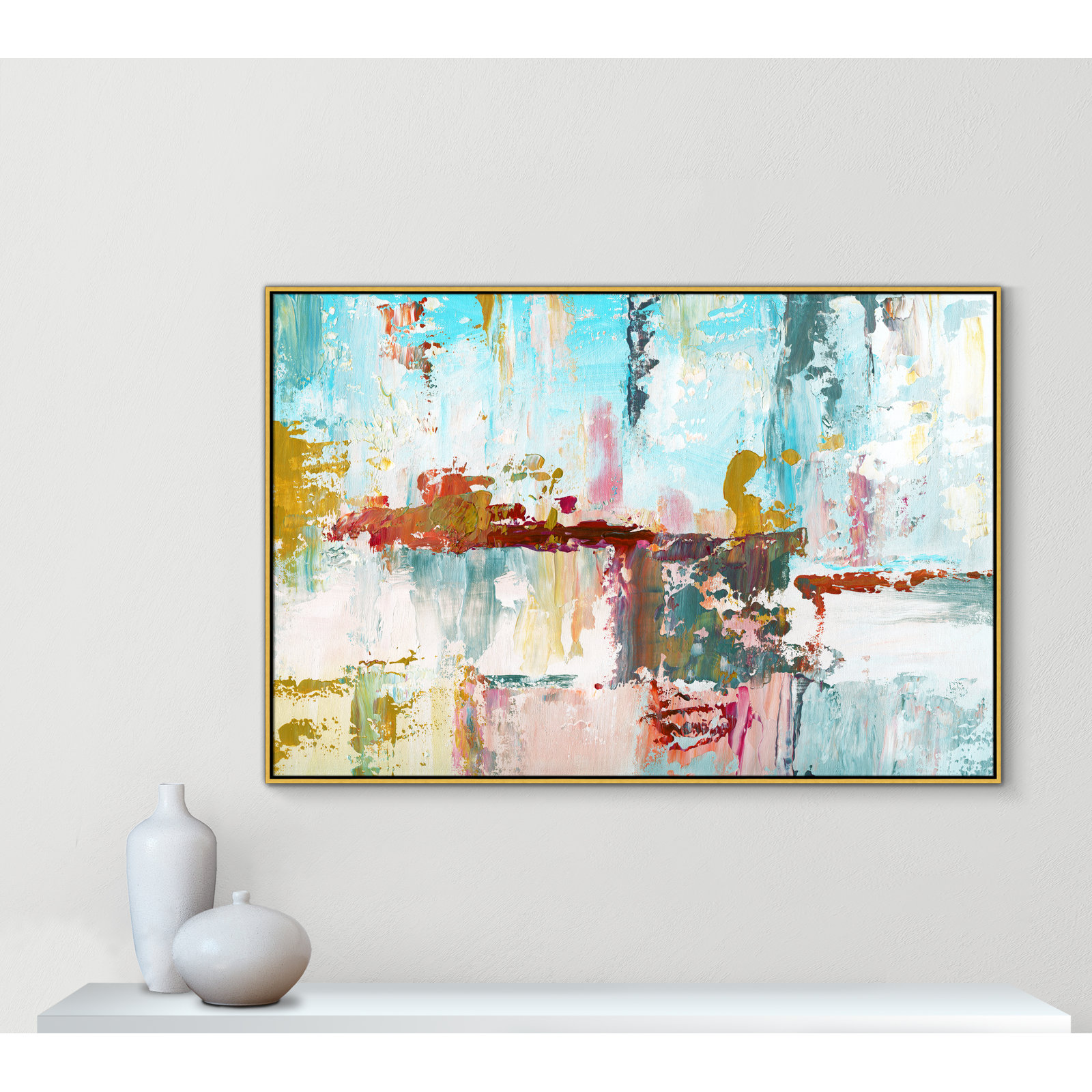 Color Block Splash by Nan - Floater Frame Print on Canvas, 41.5" H x 61.5" W x 2" D, Gold